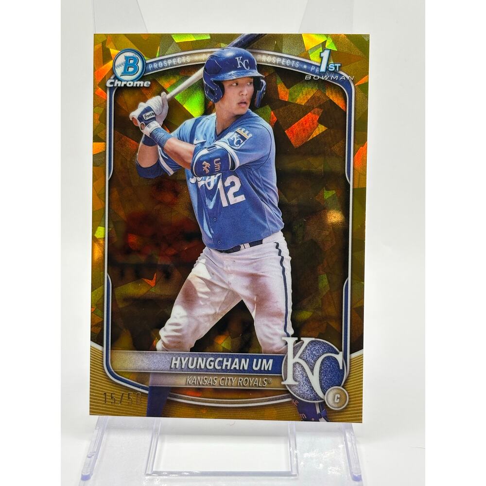 2025 Bowman Chrome Sapphire Hyungchan Um 1st Gold Refractor 15/50 SP Royals
